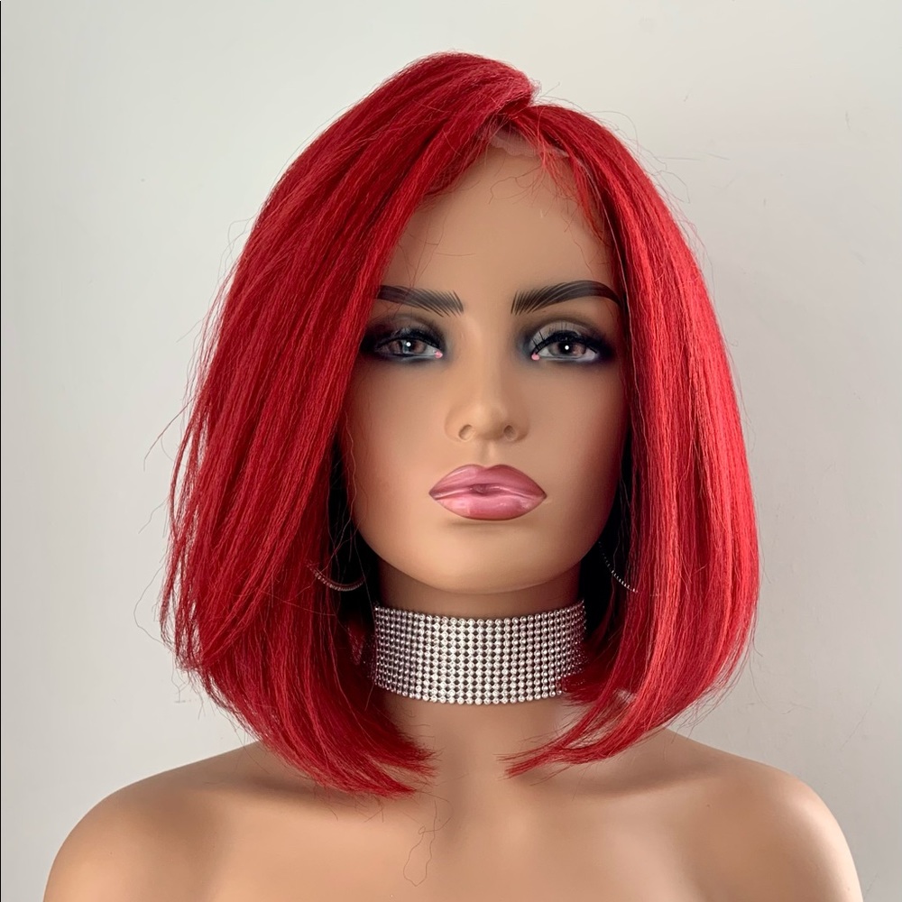 Gorgeous 14” Versatile 4x4 Lace Front Premium Fiber Red Wig-Classic Bob Style🌹